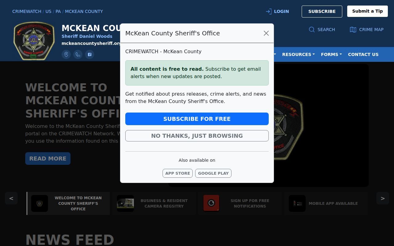 McKean County Sheriff official warrant and arrest record portal
