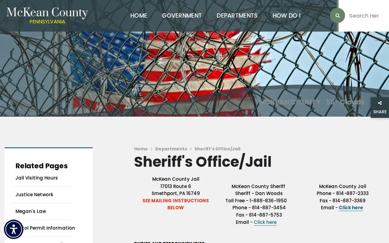 Official McKean County Sheriff and Jail contact page