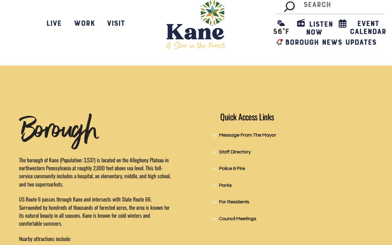McKean County Kane Borough official police arrest-record contact interface